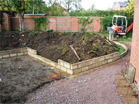 during construction of split level garden